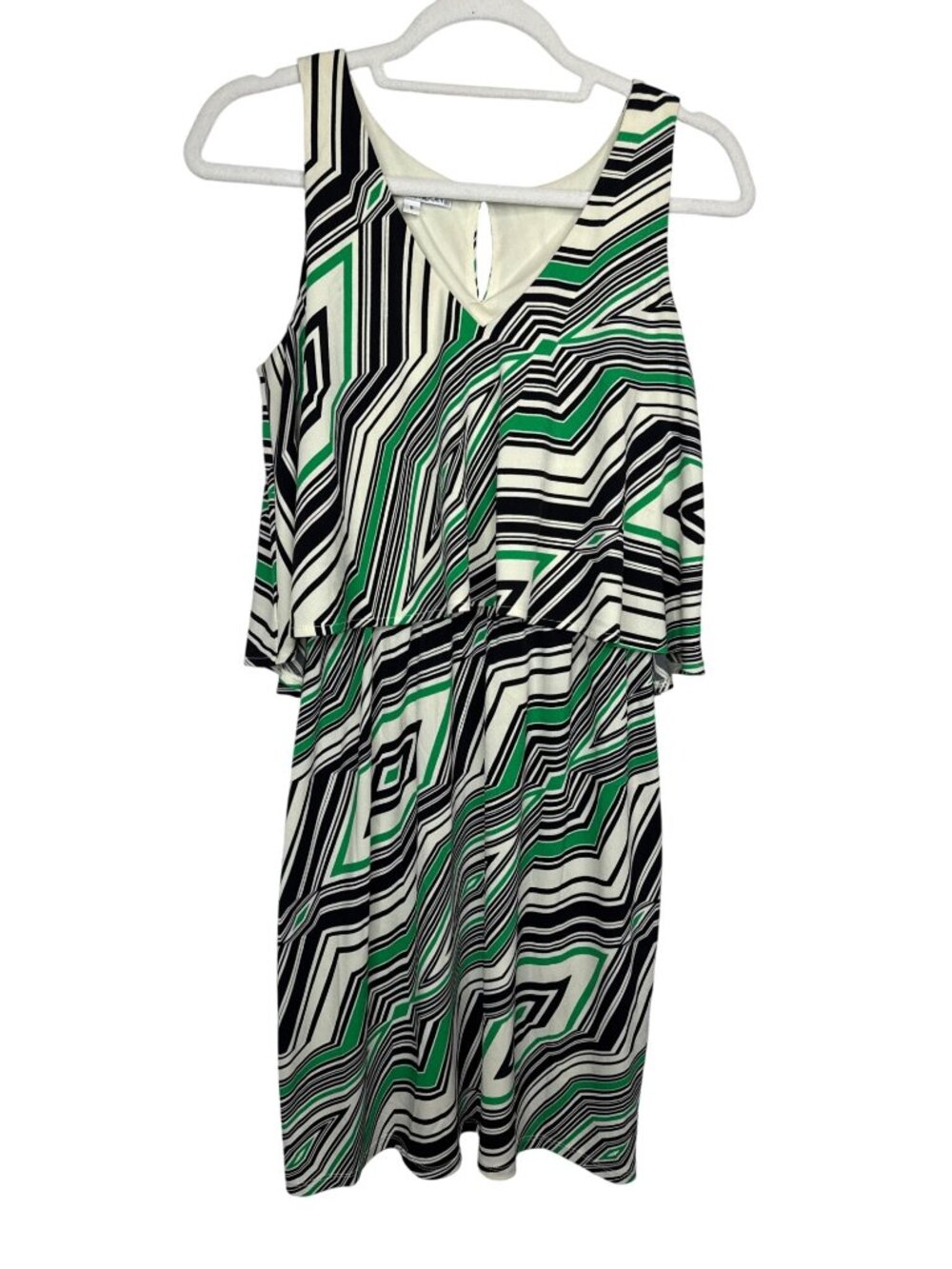 Maggy London Women Size 6 Green Black Geometric Sleeveless Dress Work